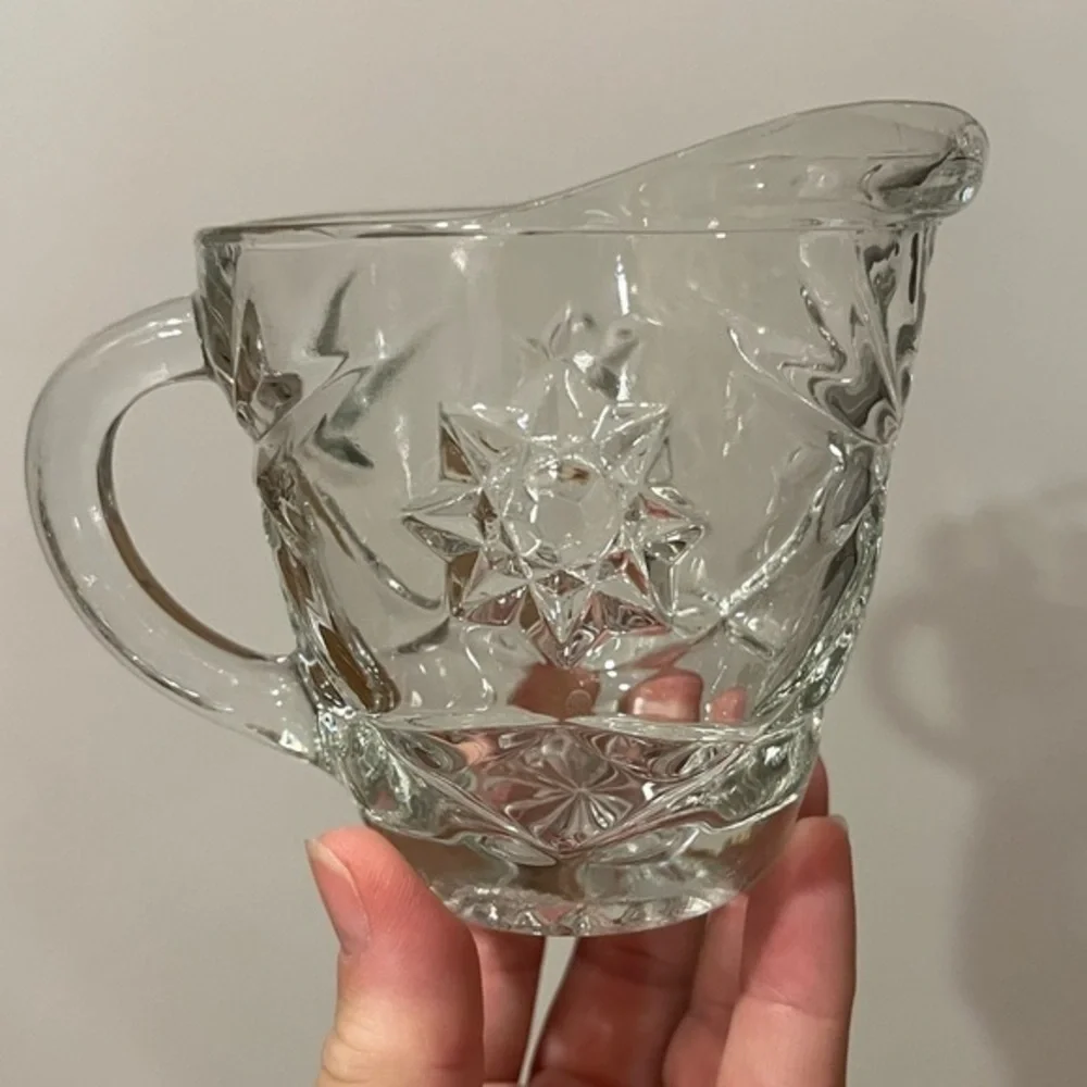 Vintage Anchor Hocking Prescut Clear Star of David pattern creamer pitcher